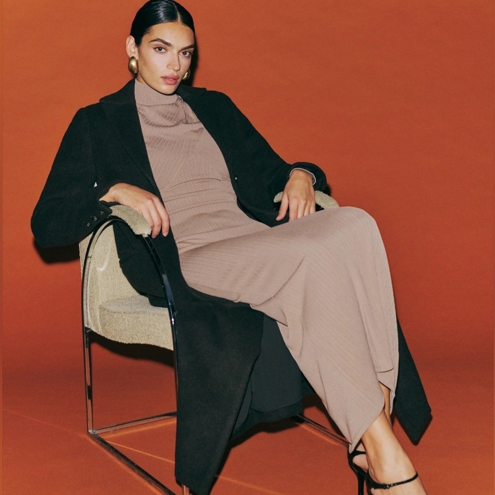 Reformation Mallorie Knit Ribbed Turtleneck Maxi Dress in Taupe New Size Medium